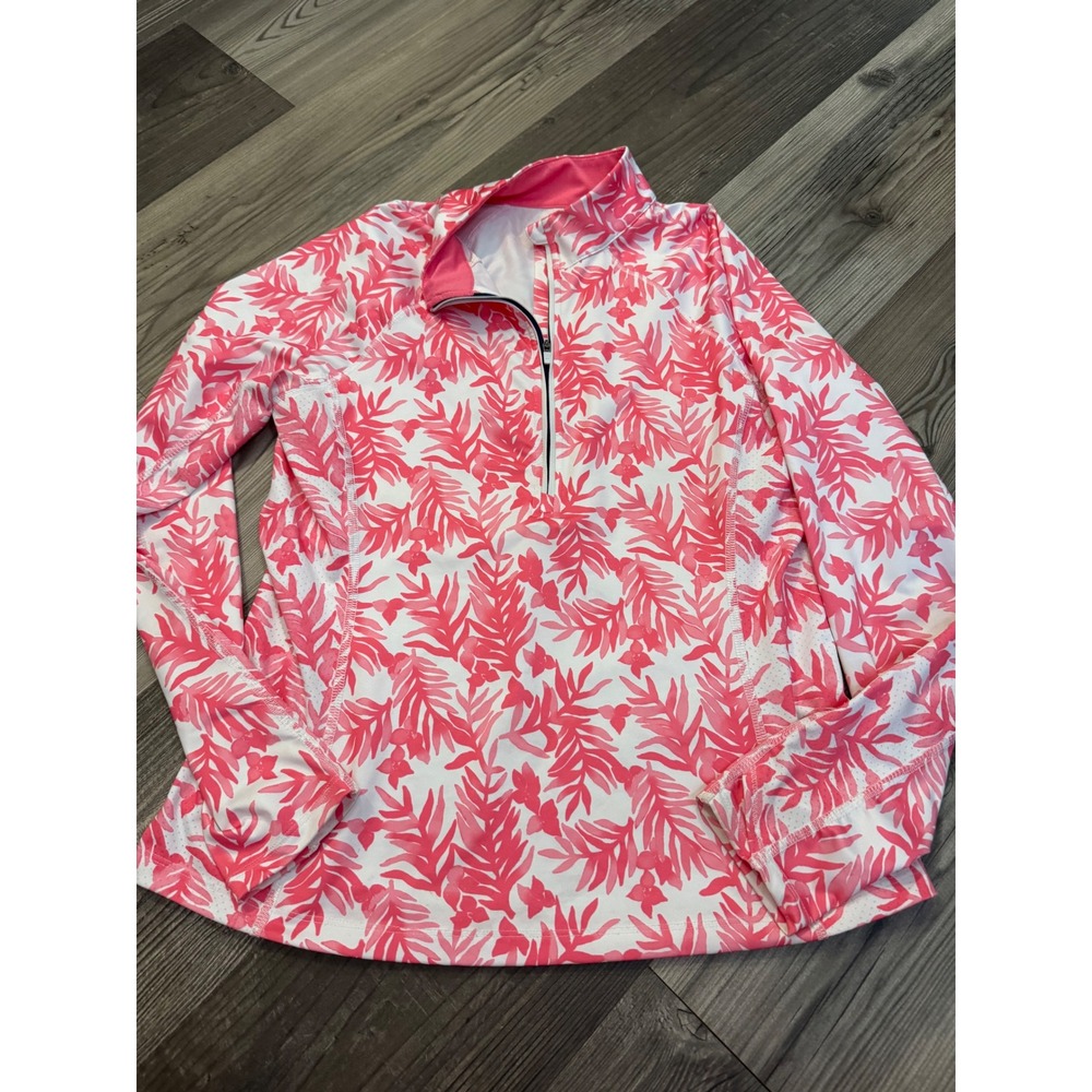 Vineyard Vines woman's Performance Pink White Tropical Quarter Zip Pullover M